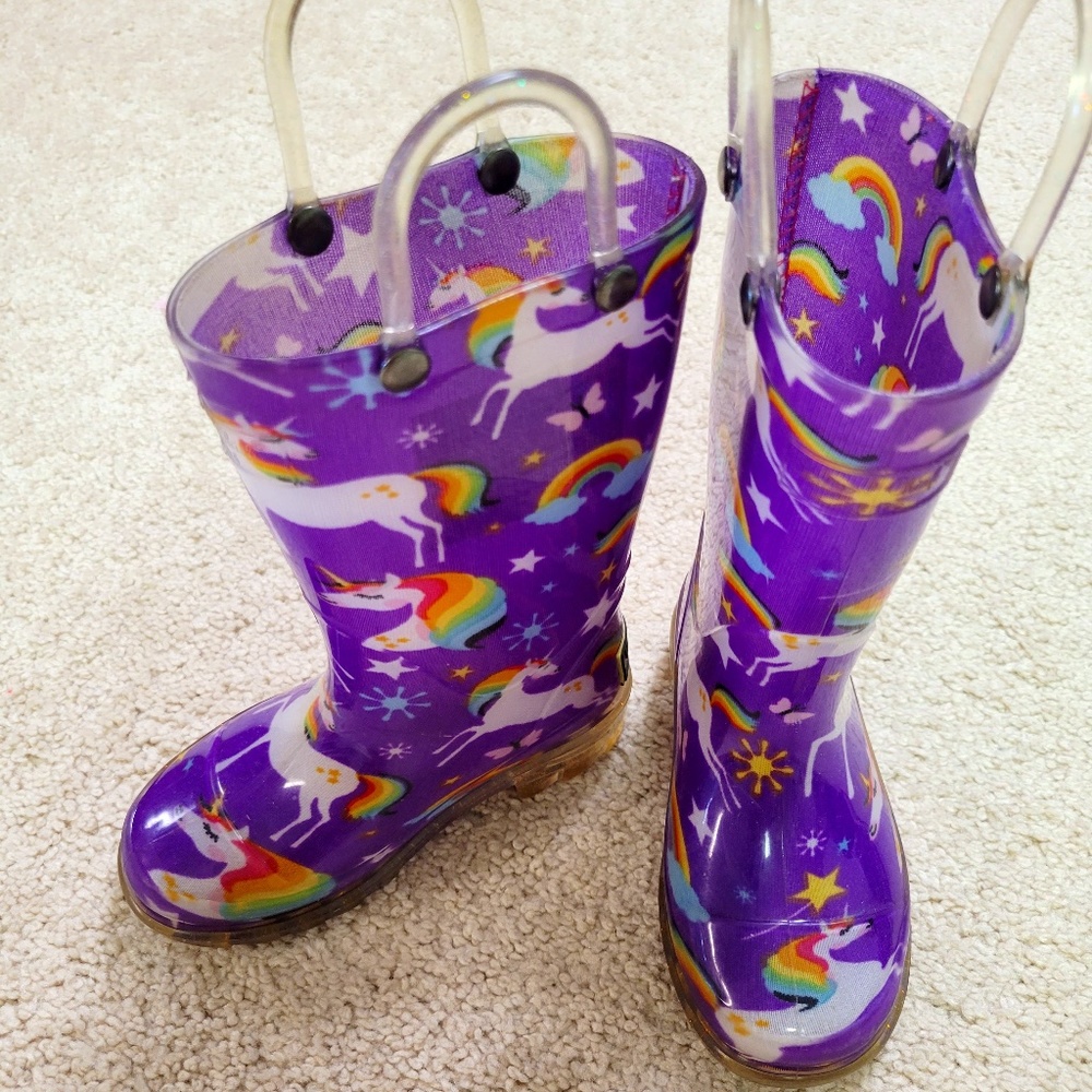Western Chief Toddler Light Up Rain Boots - Purple with Unicorns, Size 7